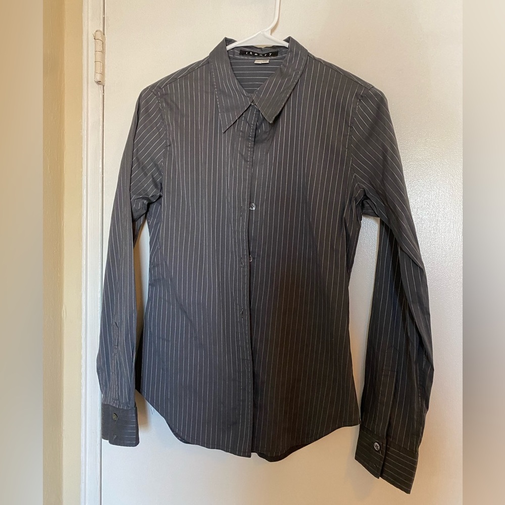 Theory pin striped button up medium